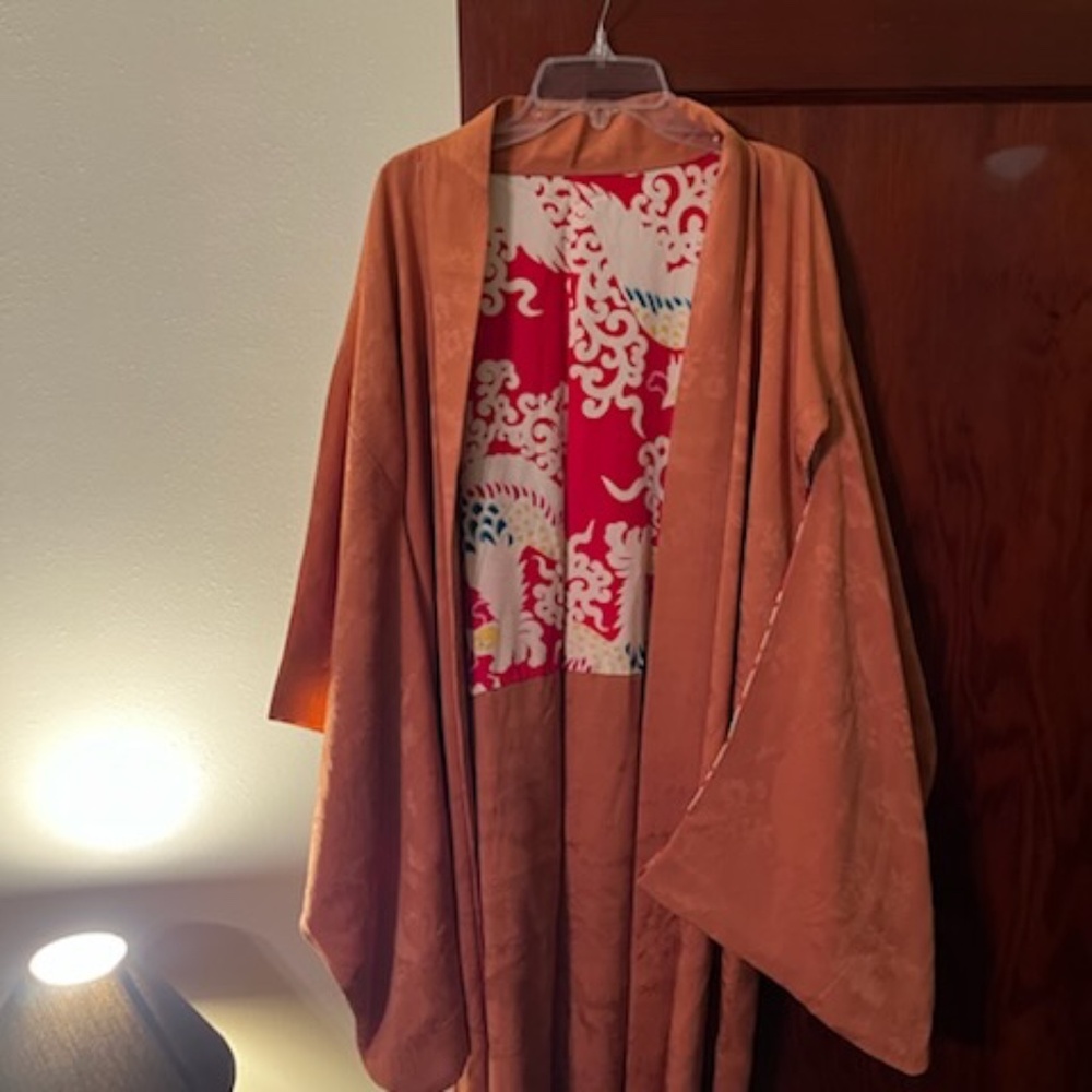 Vintage Japanese Silk Men's Haori Kimono Jacket - Crane Lining & Kamon Crest